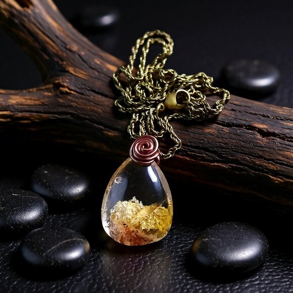 BOHO CHIC Jewelry - Heavy Clear Quartz Drop Pendant w. Natural Rock Inclusions +++ 23" Rope Chain